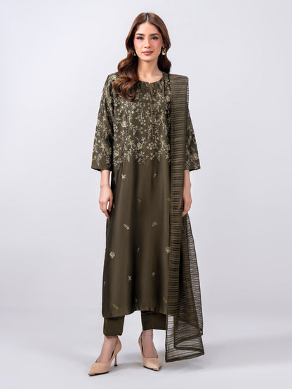 3 Piece Silk Suit- Embroidered (Pret)
