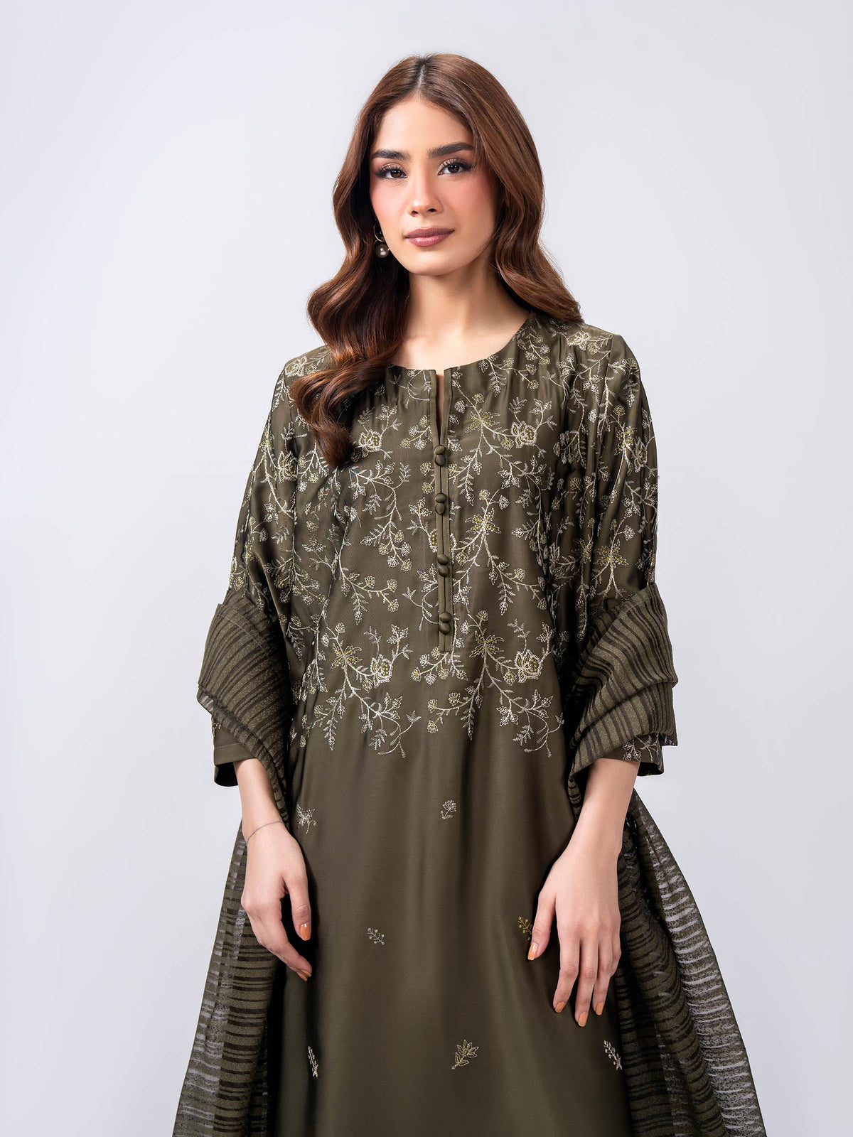 3 Piece Silk Suit- Embroidered (Pret)