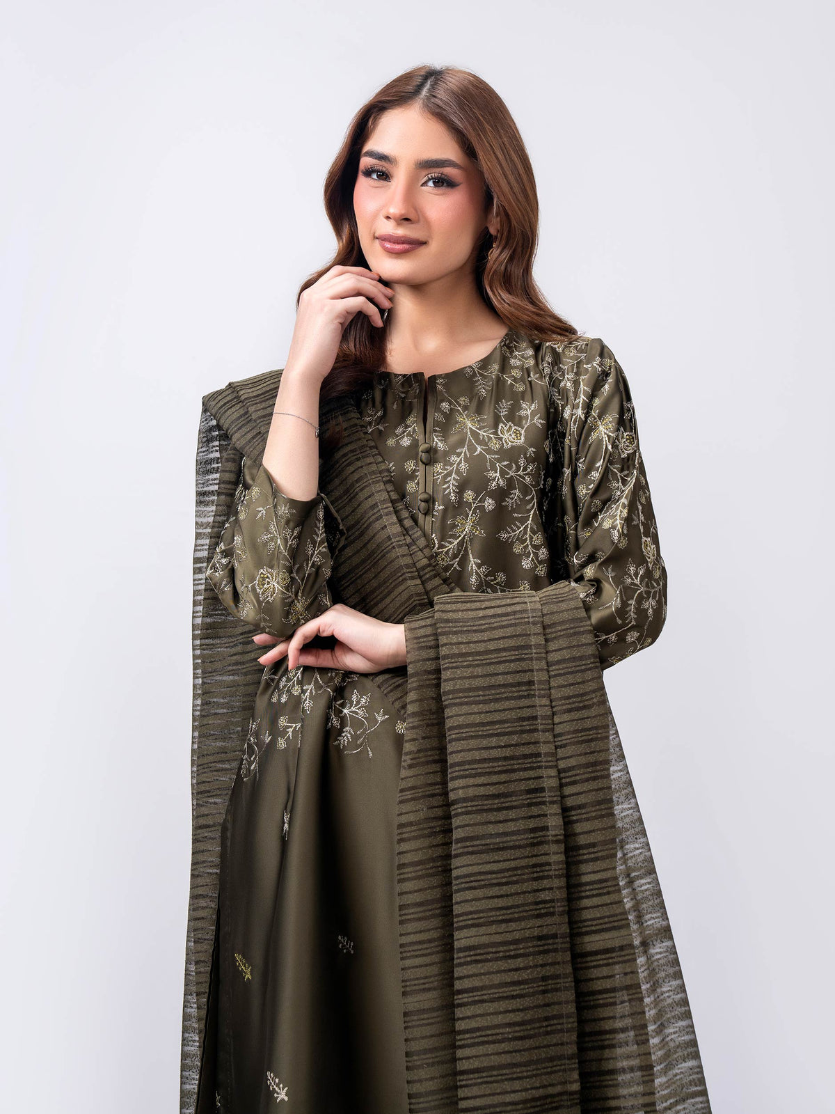 3 Piece Silk Suit- Embroidered (Pret)