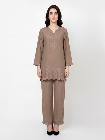 Silk Co-ord Set- Embroidered