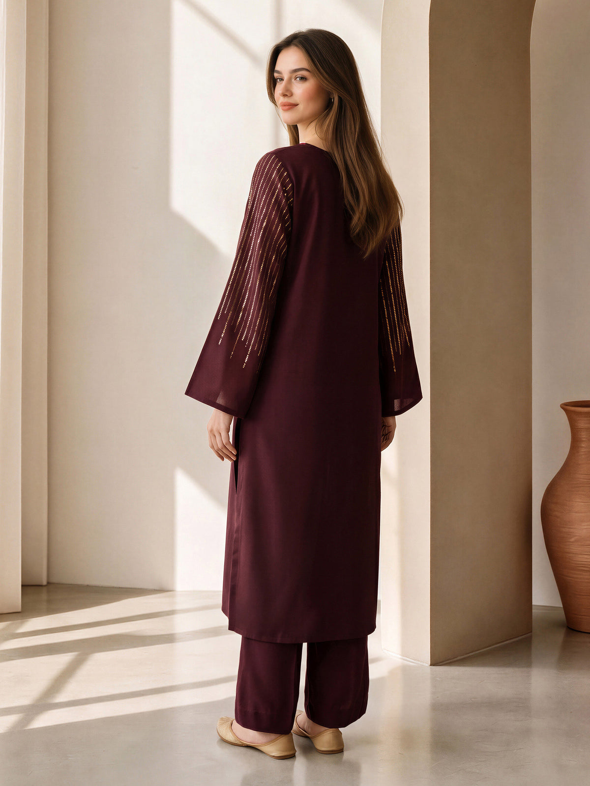 2 Piece Silk Premium Suit- Embroidered (Pret)