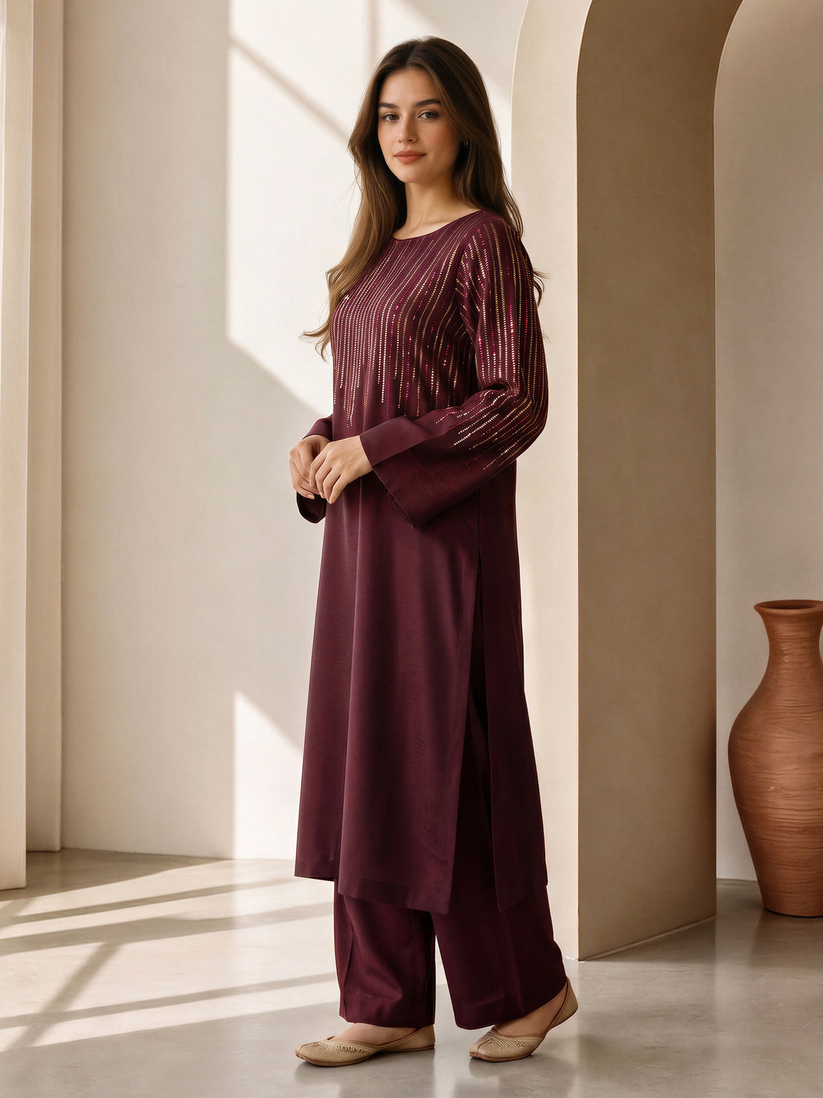 2 Piece Silk Premium Suit- Embroidered (Pret)