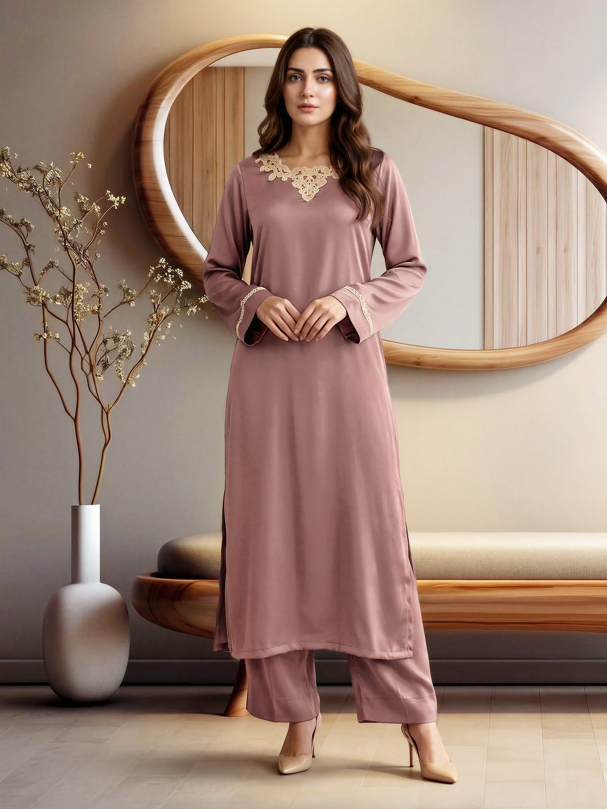 2 Piece Silk Premium Suit- Embroidered (Pret)