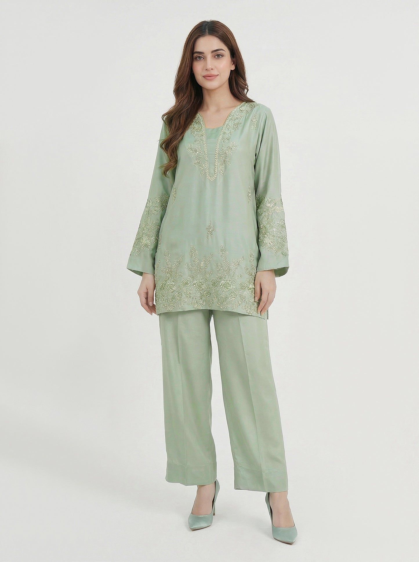 Silk Co-ord Set- Embroidered