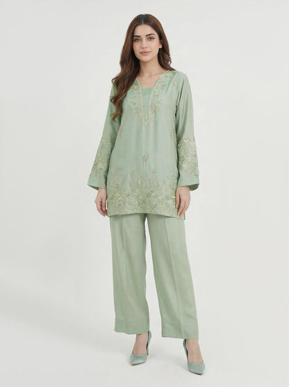 Silk Co-ord Set- Embroidered