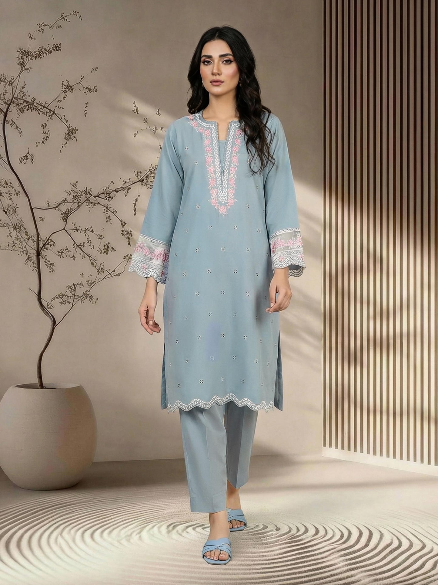 2 Piece Premium Silk Suit- Embroidered (Pret)
