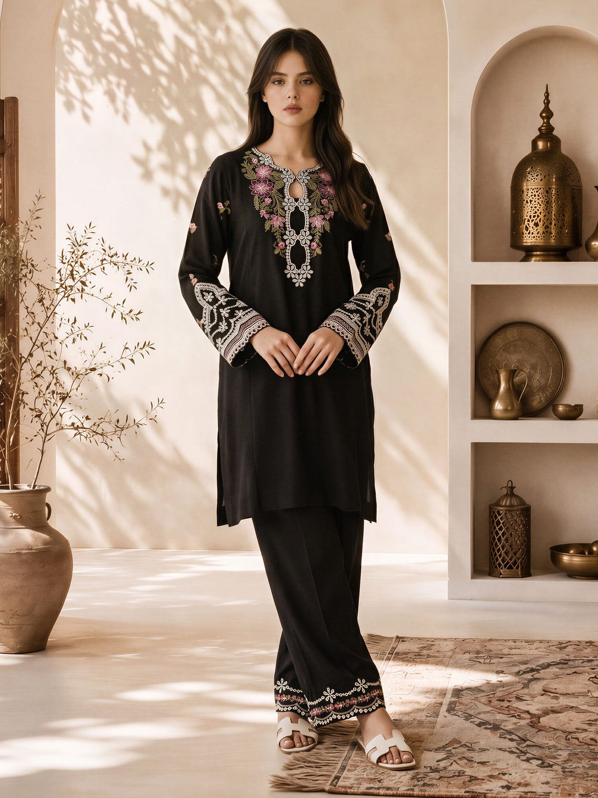 2 Piece Blended Marina Suit- Embroidered (Pret)