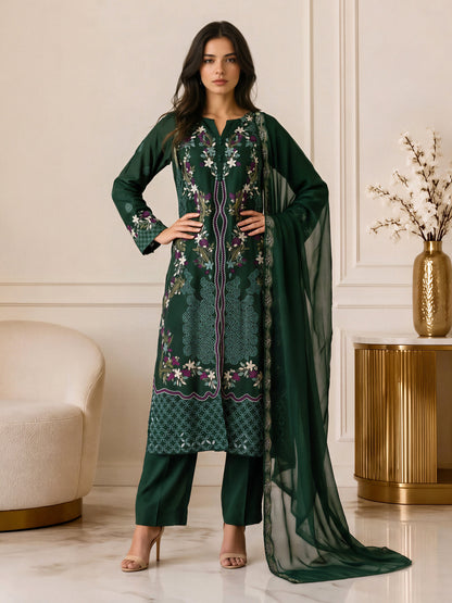 3 Piece Crepe Suit- Embroidered (Pret)