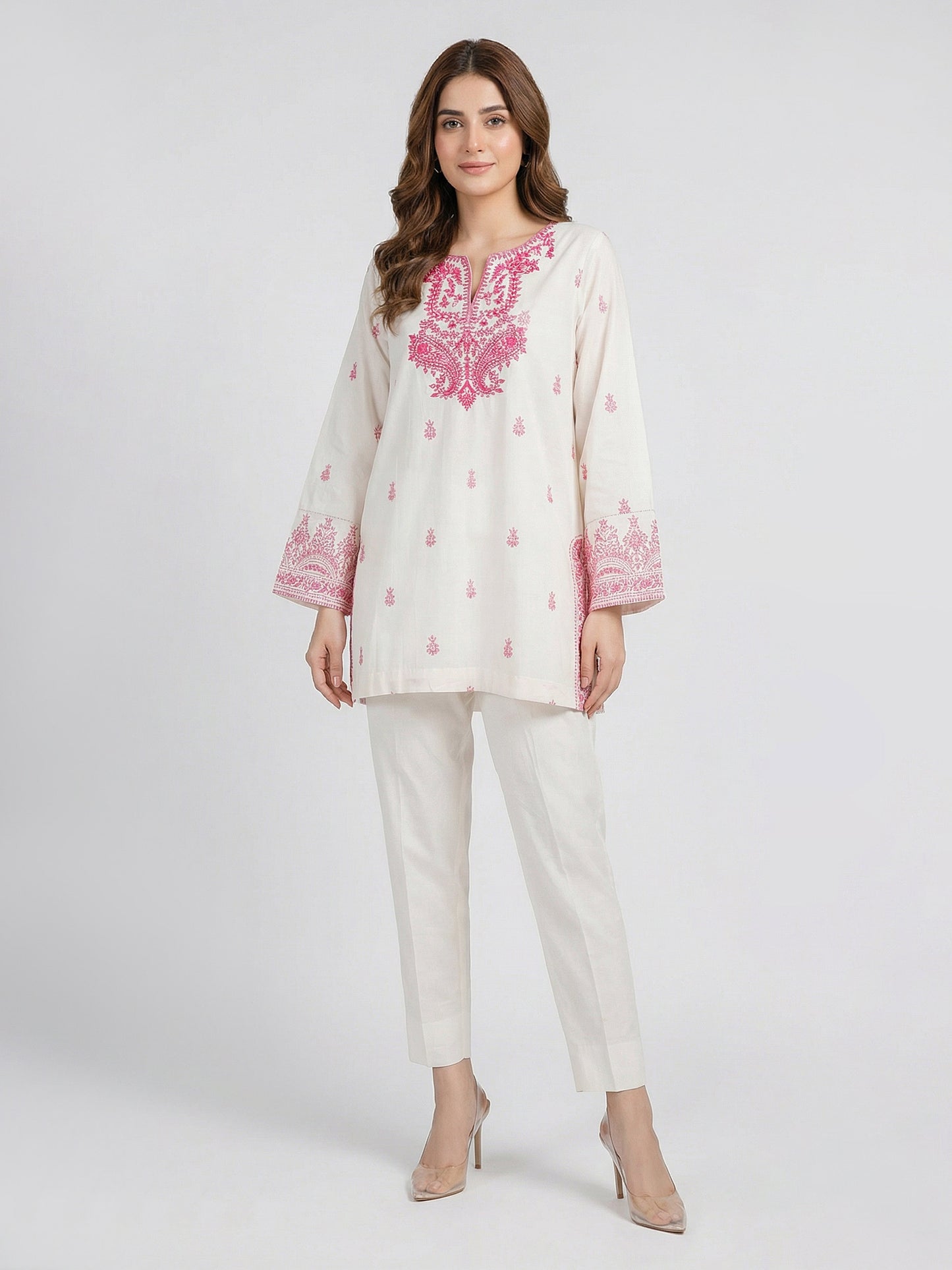 Cambric Kurti- Embroidered (Pret)
