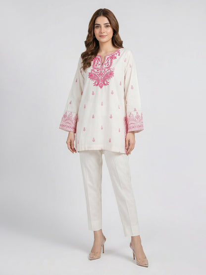 Cambric Kurti- Embroidered (Pret)