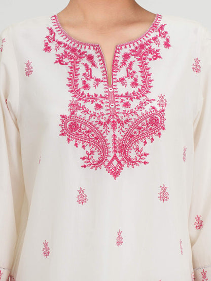 Cambric Kurti- Embroidered (Pret)
