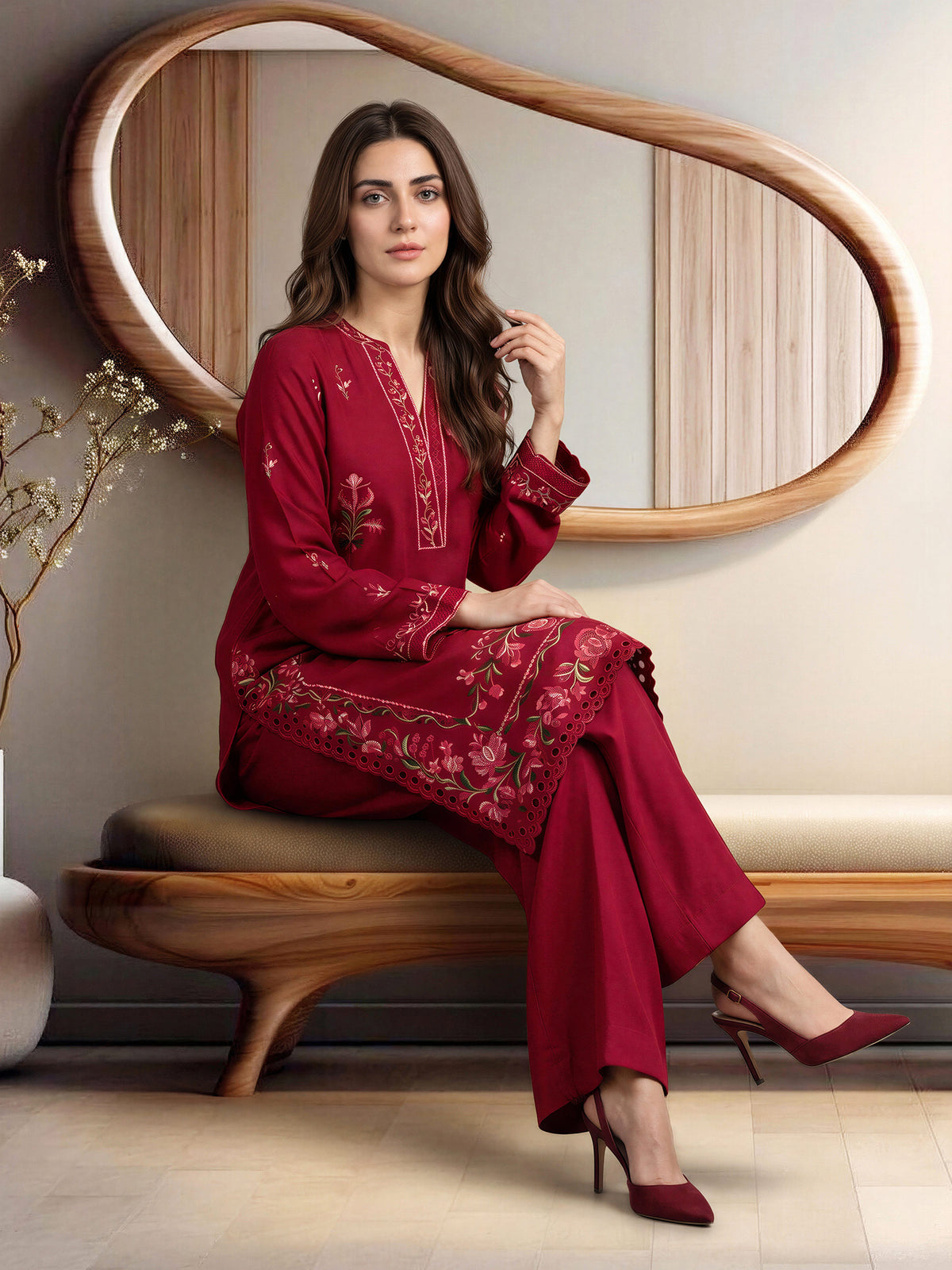 2 Piece Crepe Suit- Embroidered (Pret)