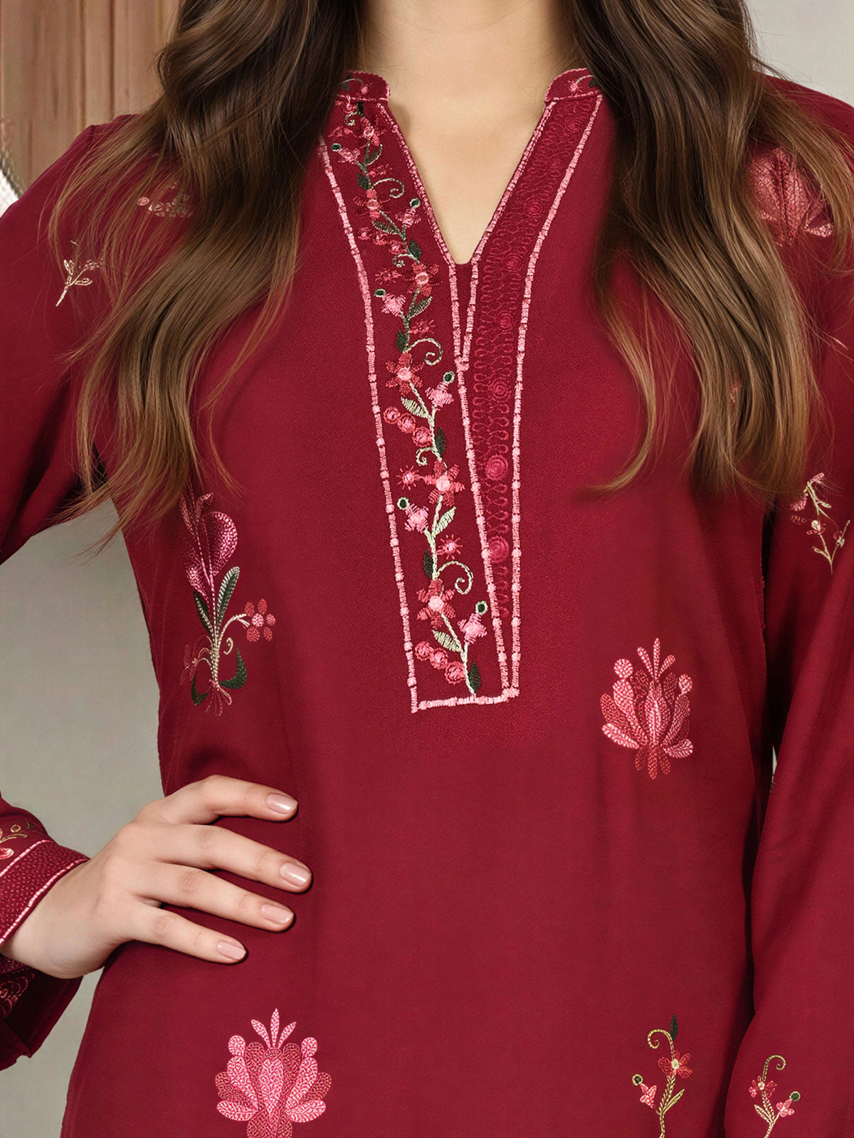 2 Piece Crepe Suit- Embroidered (Pret)