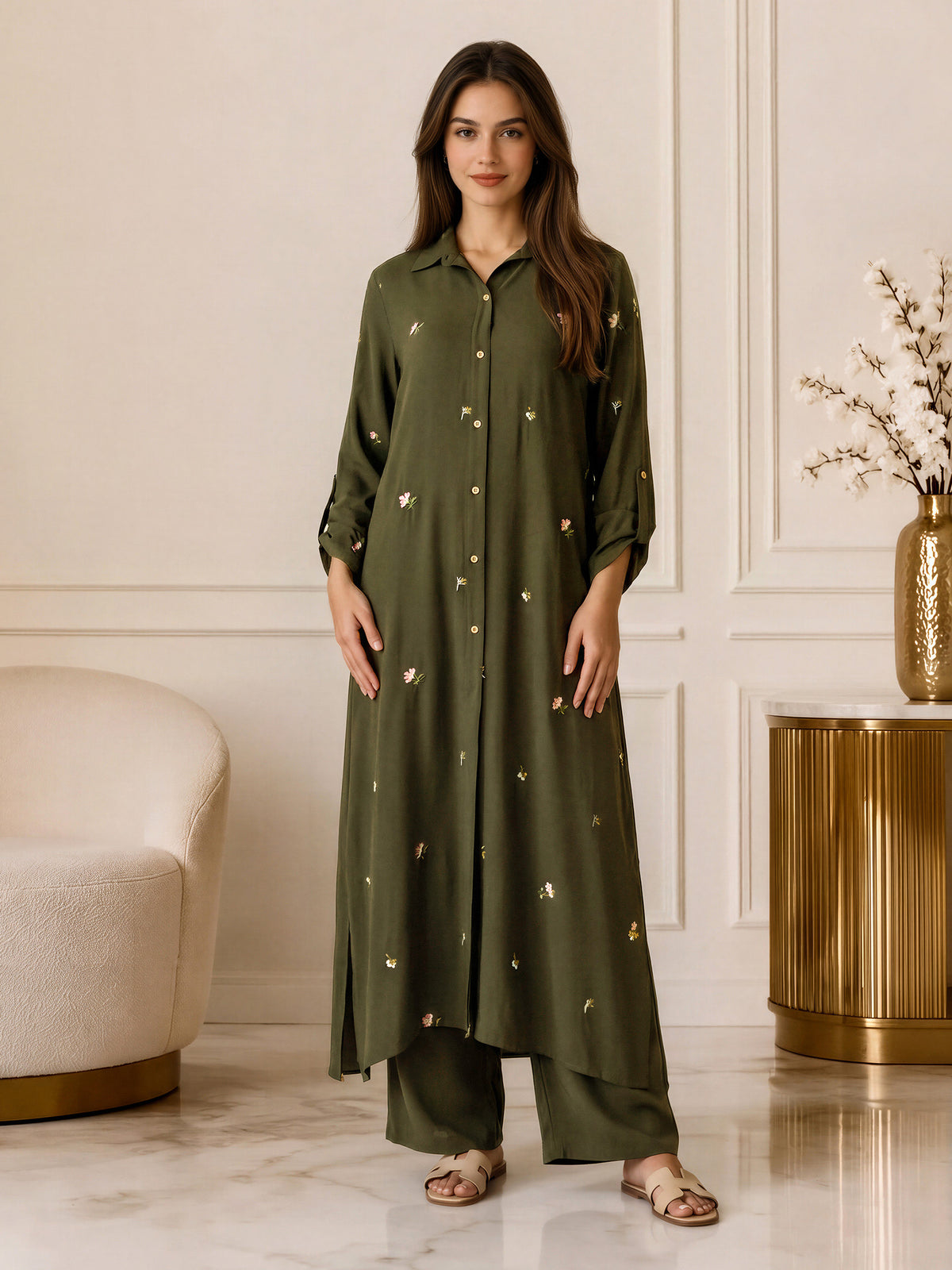 2 Piece Blended Marina Suit- Embroidered (Pret)