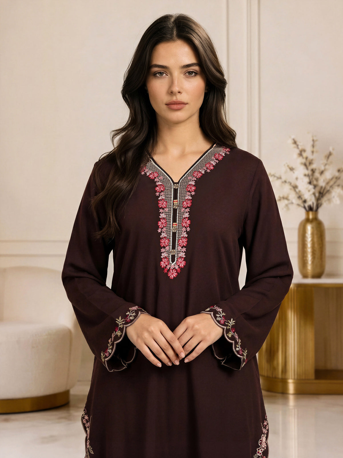 3 Piece Blended Marina Suit- Embroidered (Pret)