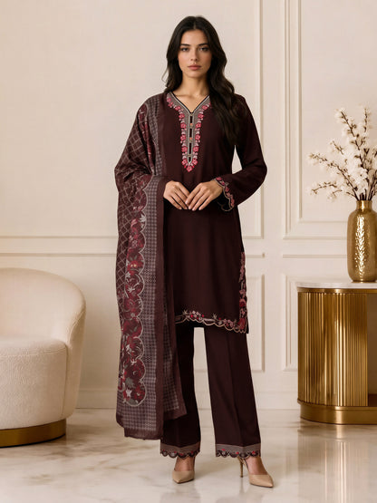 3 Piece Blended Marina Suit- Embroidered (Pret)