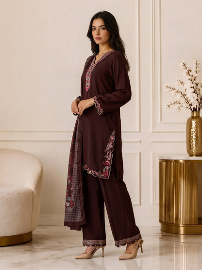 3 Piece Blended Marina Suit- Embroidered (Pret)