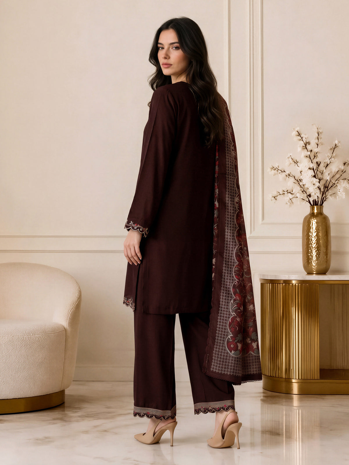 3 Piece Blended Marina Suit- Embroidered (Pret)