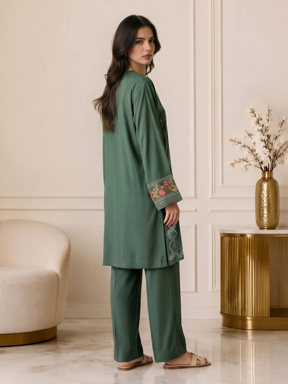 2 Piece Blended Marina Suit- Embroidered (Pret)