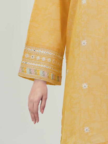 Jacquard Yarn Dyed Kurti- Embroidered (Pret)