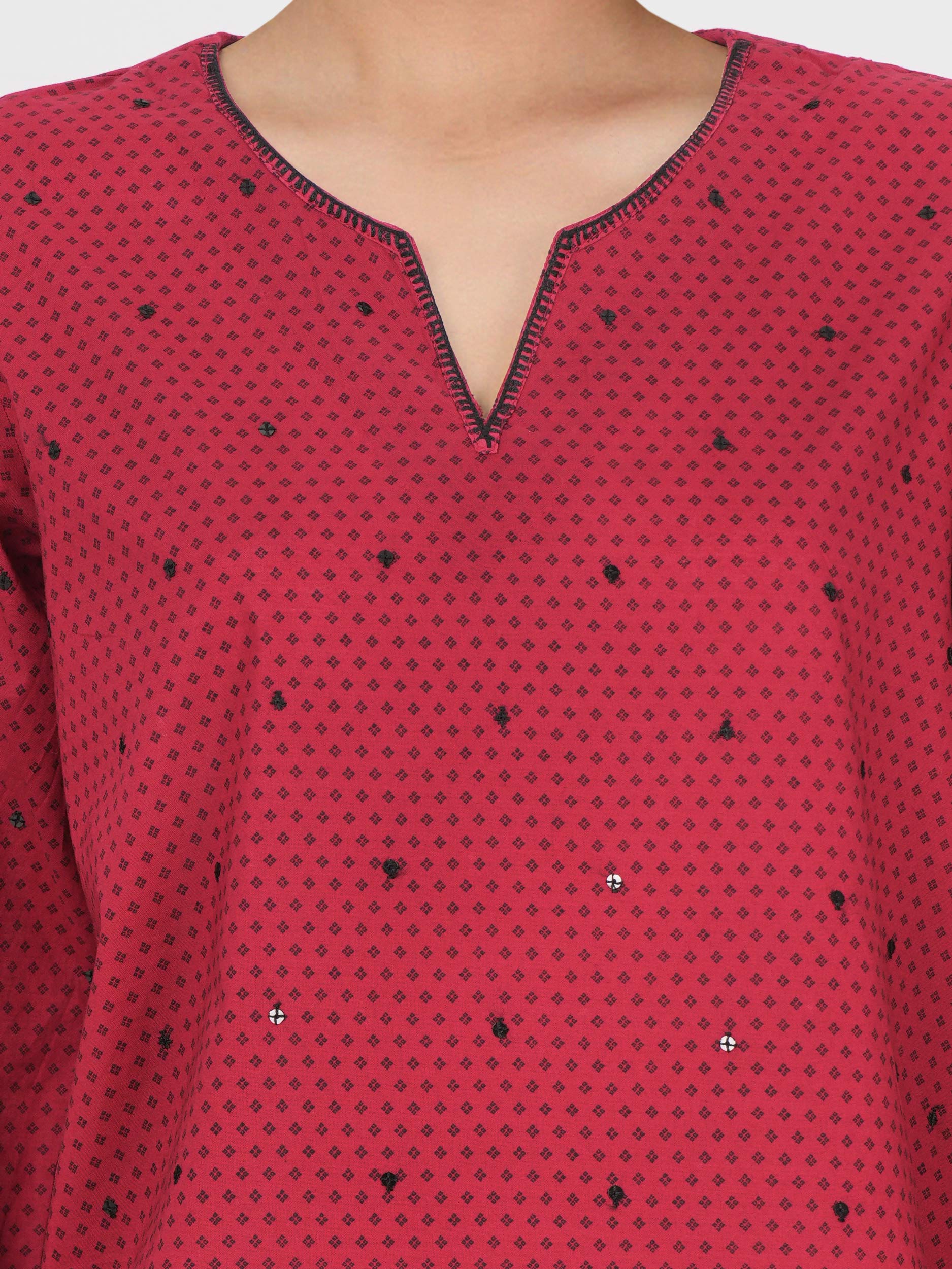 Cambric Kurti- Embroidered (Pret)