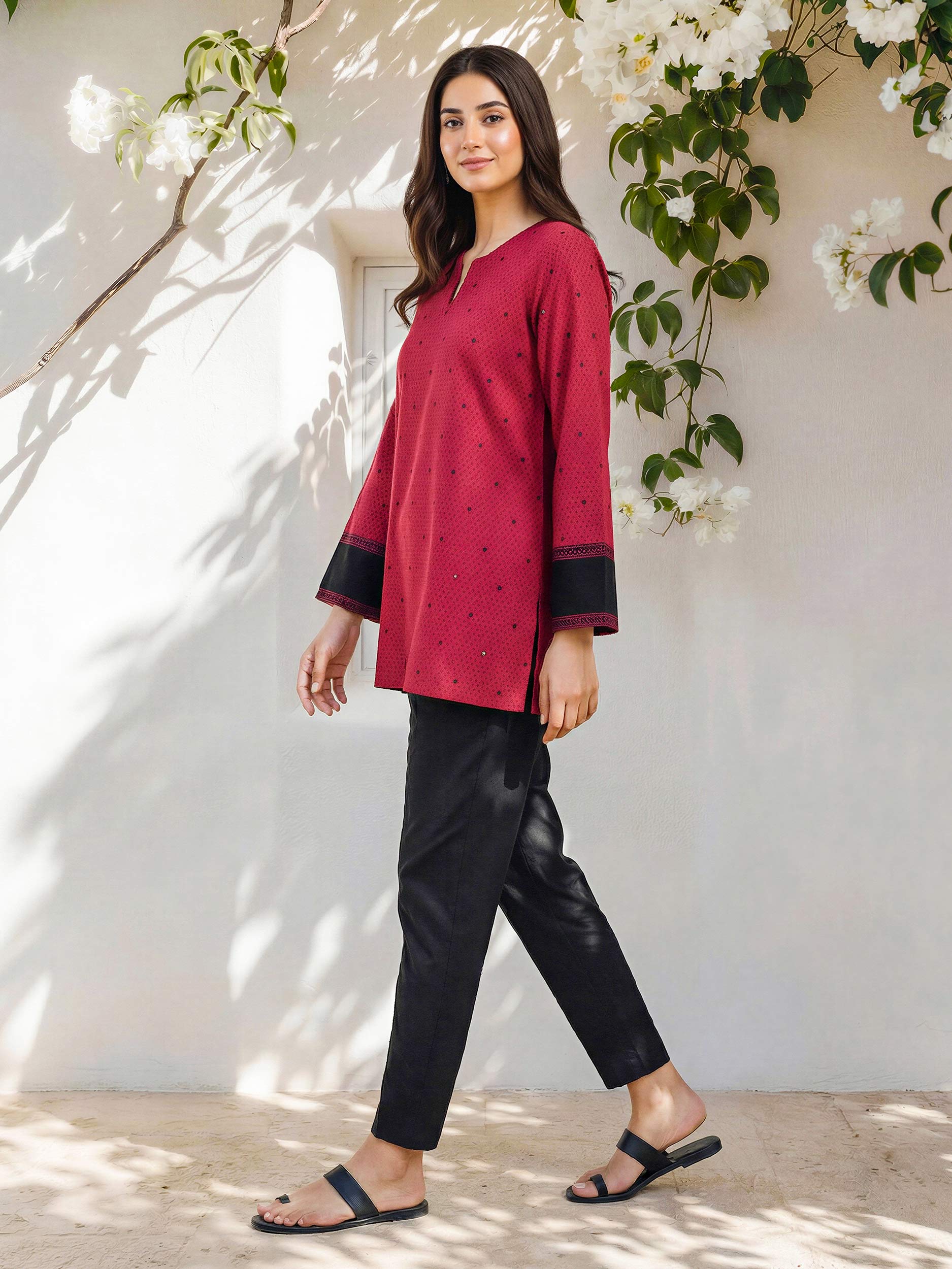 Cambric Kurti- Embroidered (Pret)