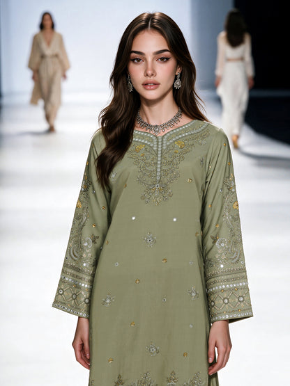 3 Piece Khaddi Silk Suit- Embroidered (Pret)