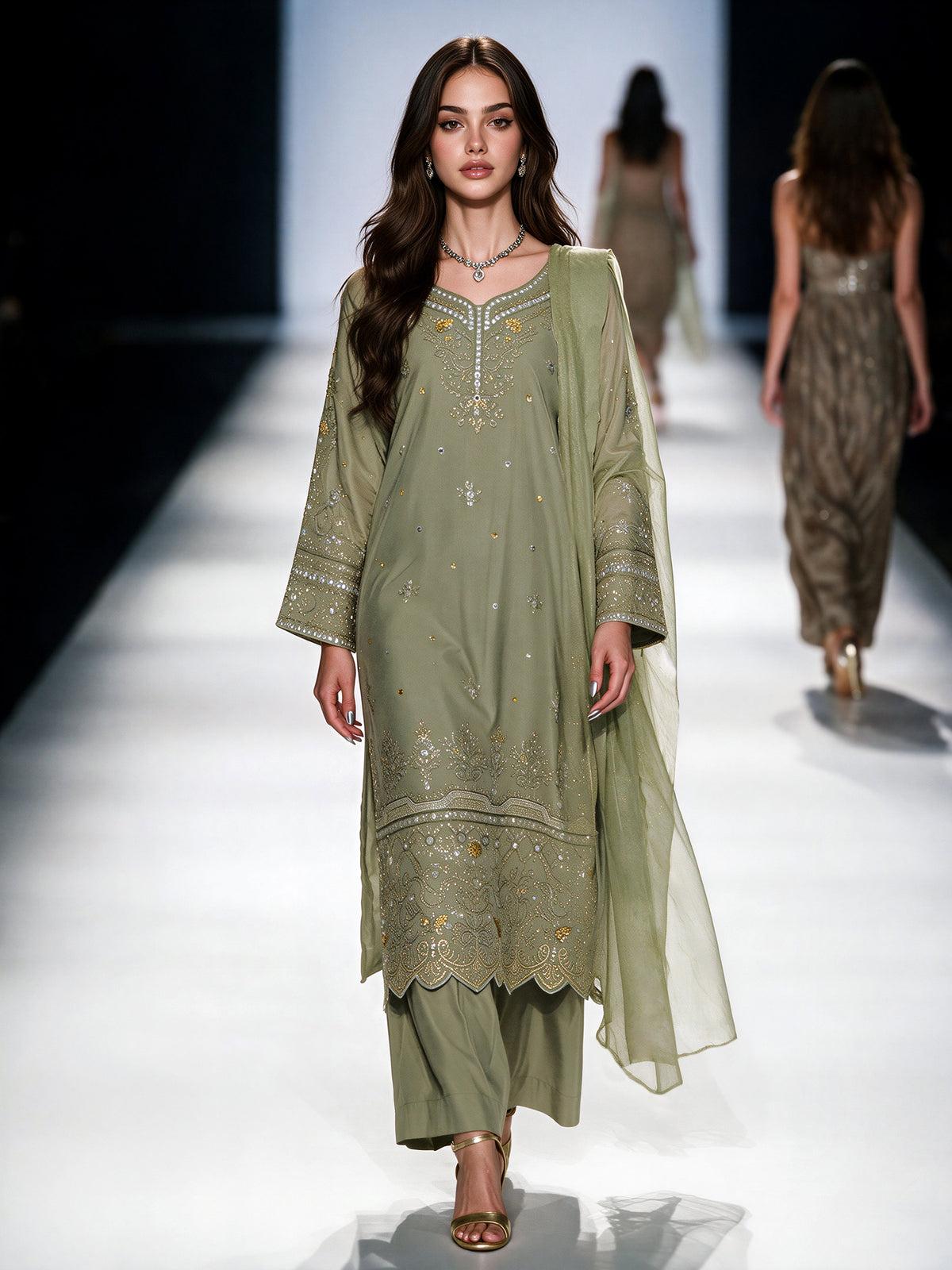 3 Piece Khaddi Silk Suit- Embroidered (Pret)