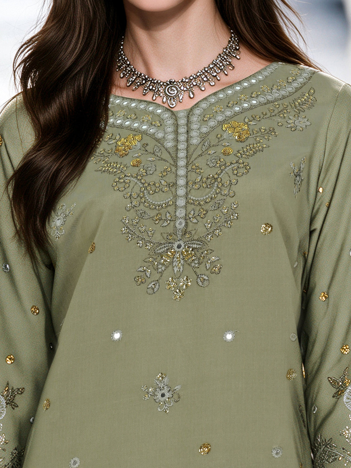 3 Piece Khaddi Silk Suit- Embroidered (Pret)
