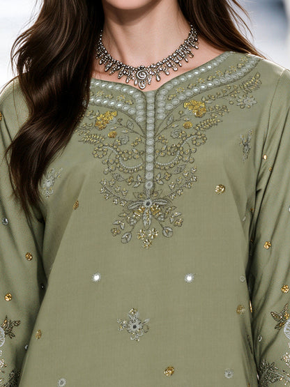 3 Piece Khaddi Silk Suit- Embroidered (Pret)