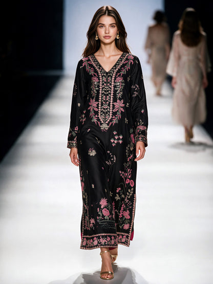 Silk Cambric Kaftan- Embroidered (Pret)