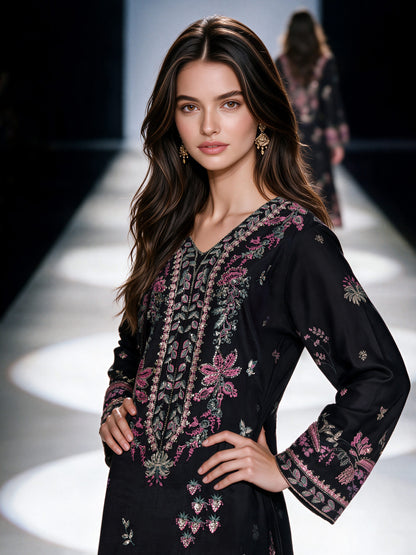 Silk Cambric Kaftan- Embroidered (Pret)