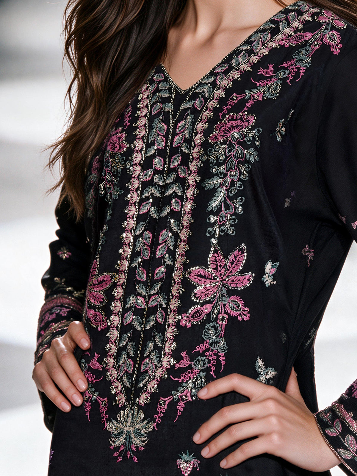 Silk Cambric Kaftan- Embroidered (Pret)
