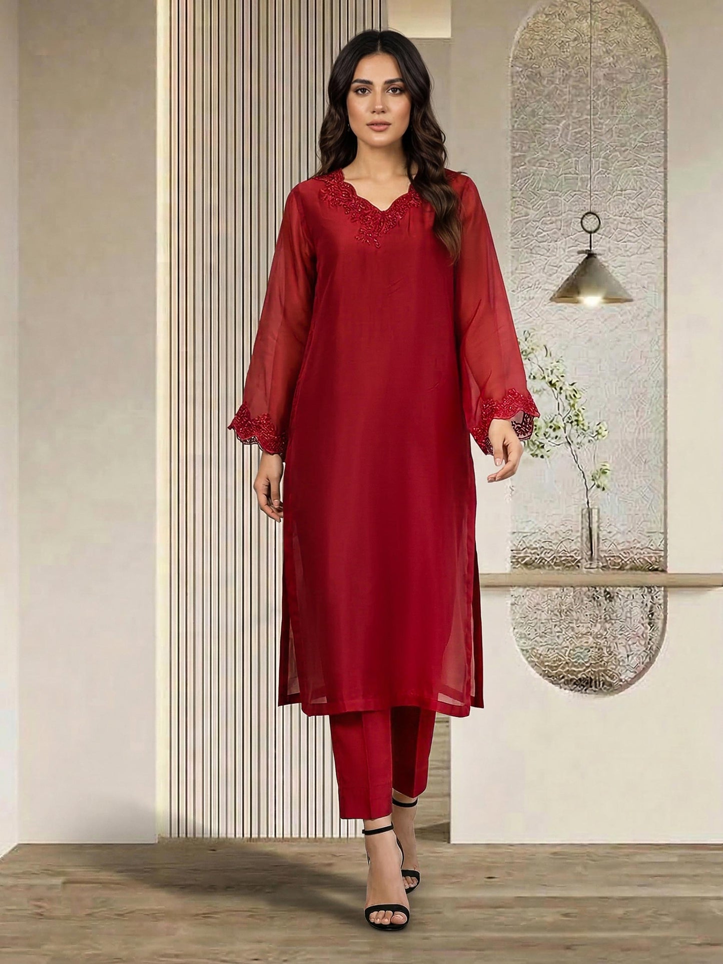 2 Piece Silk Suit- Embellished (Pret)