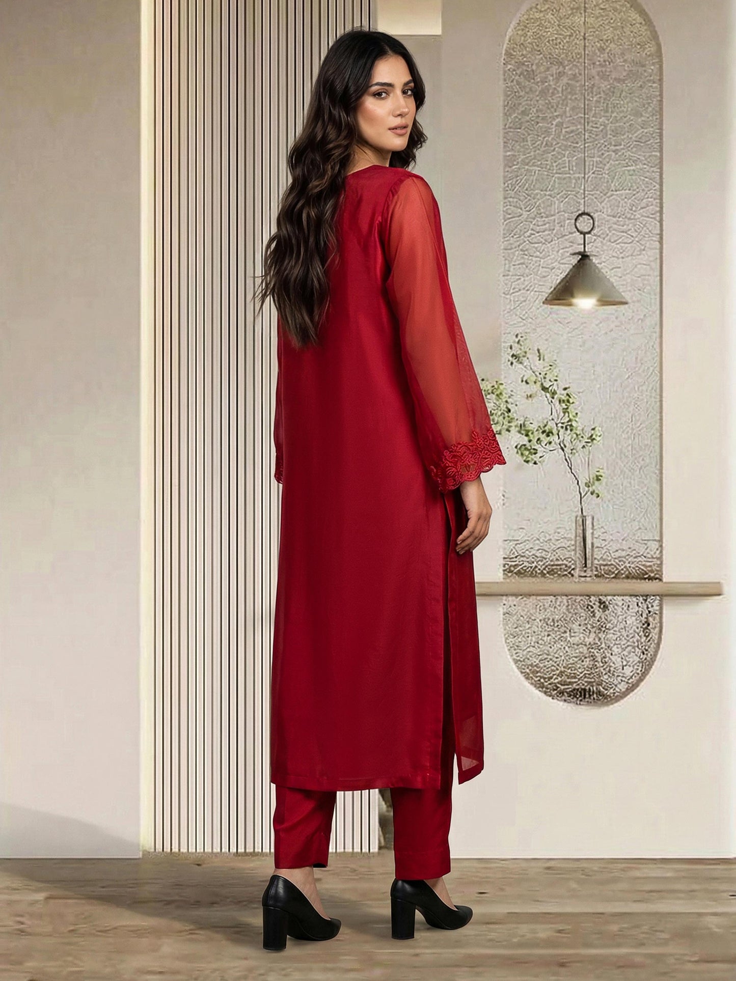 2 Piece Silk Suit- Embellished (Pret)
