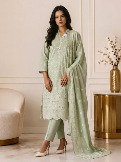 3 Piece Dobby Suit- Embroidered (Pret)