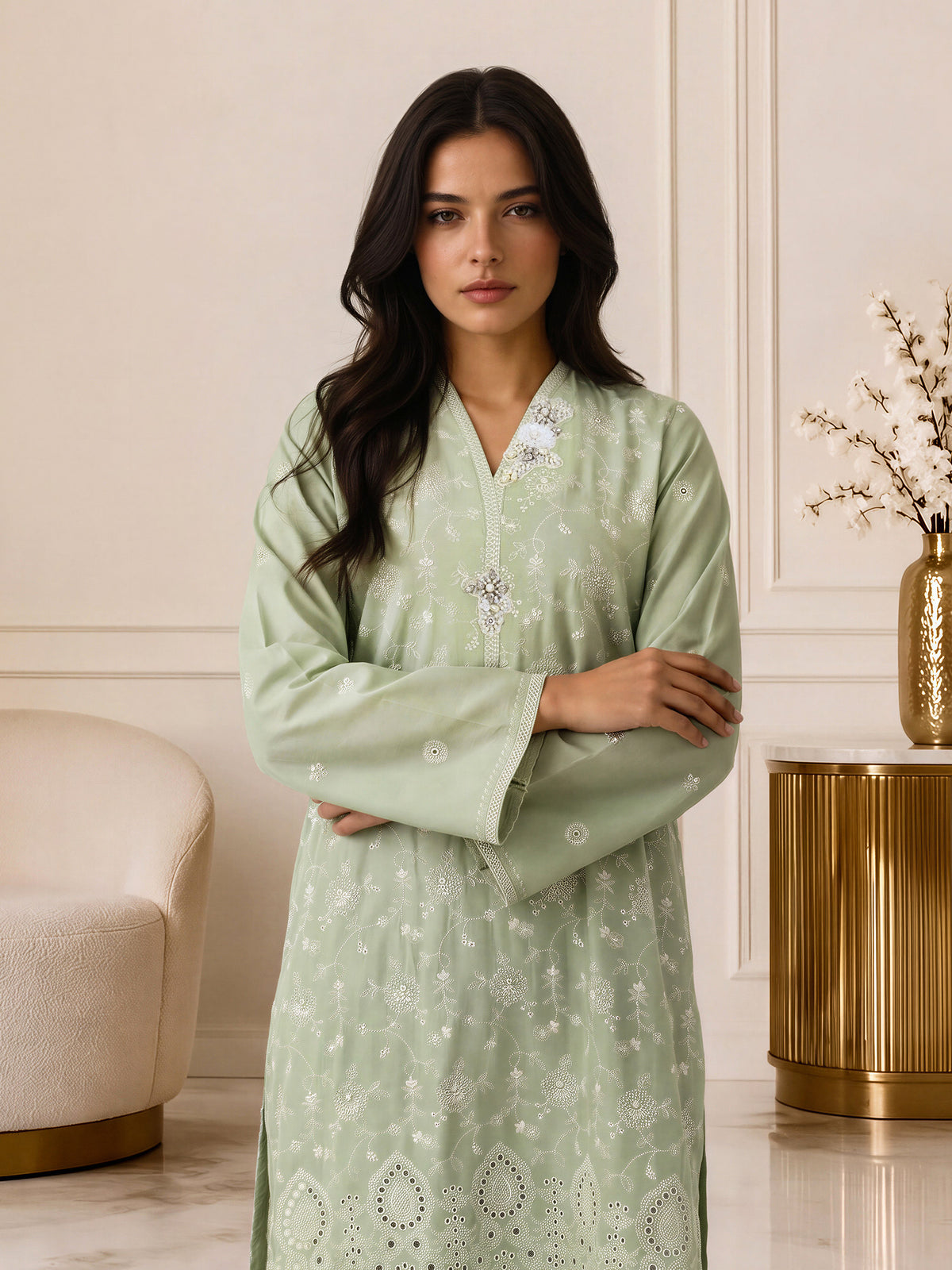 3 Piece Dobby Suit- Embroidered (Pret)