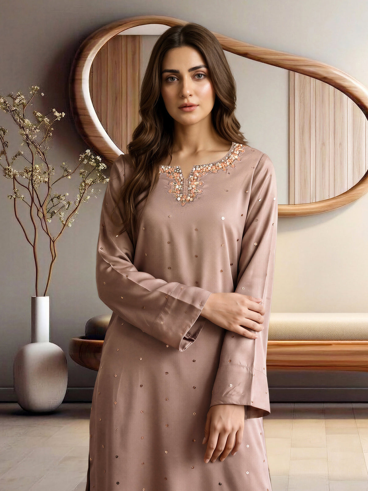 3 Piece Crepe Suit- Embroidered (Pret)