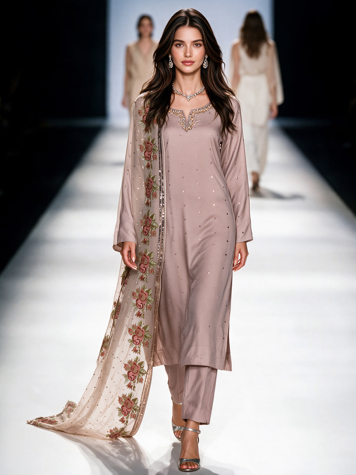 3 Piece Crepe Suit- Embroidered (Pret)