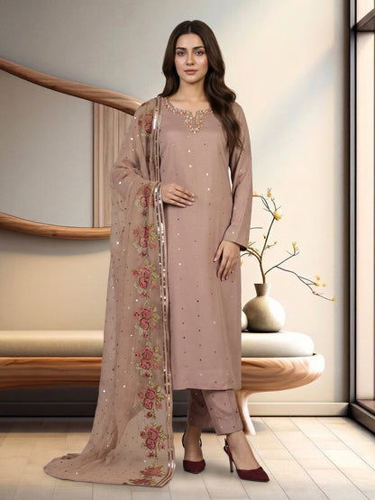3 Piece Crepe Suit- Embroidered (Pret)