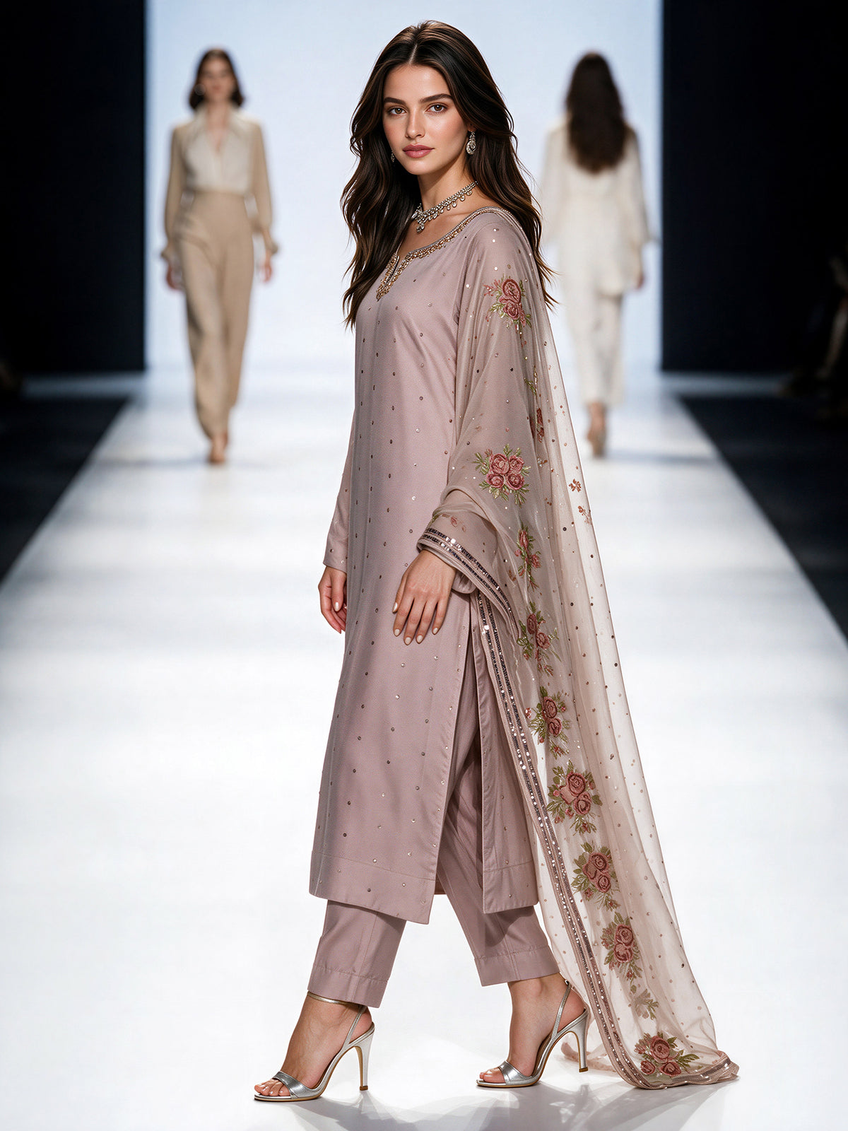 3 Piece Crepe Suit- Embroidered (Pret)
