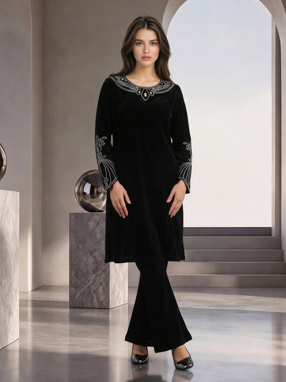 2 Piece Velvet Shimmer Suit- Embellished (Pret)
