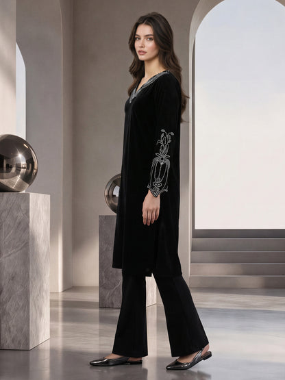 2 Piece Velvet Shimmer Suit- Embellished (Pret)