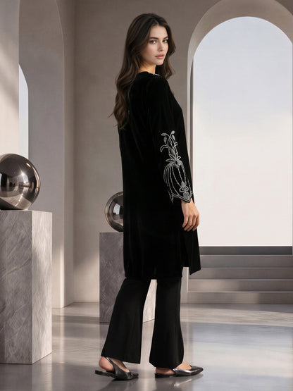 2 Piece Velvet Shimmer Suit- Embellished (Pret)