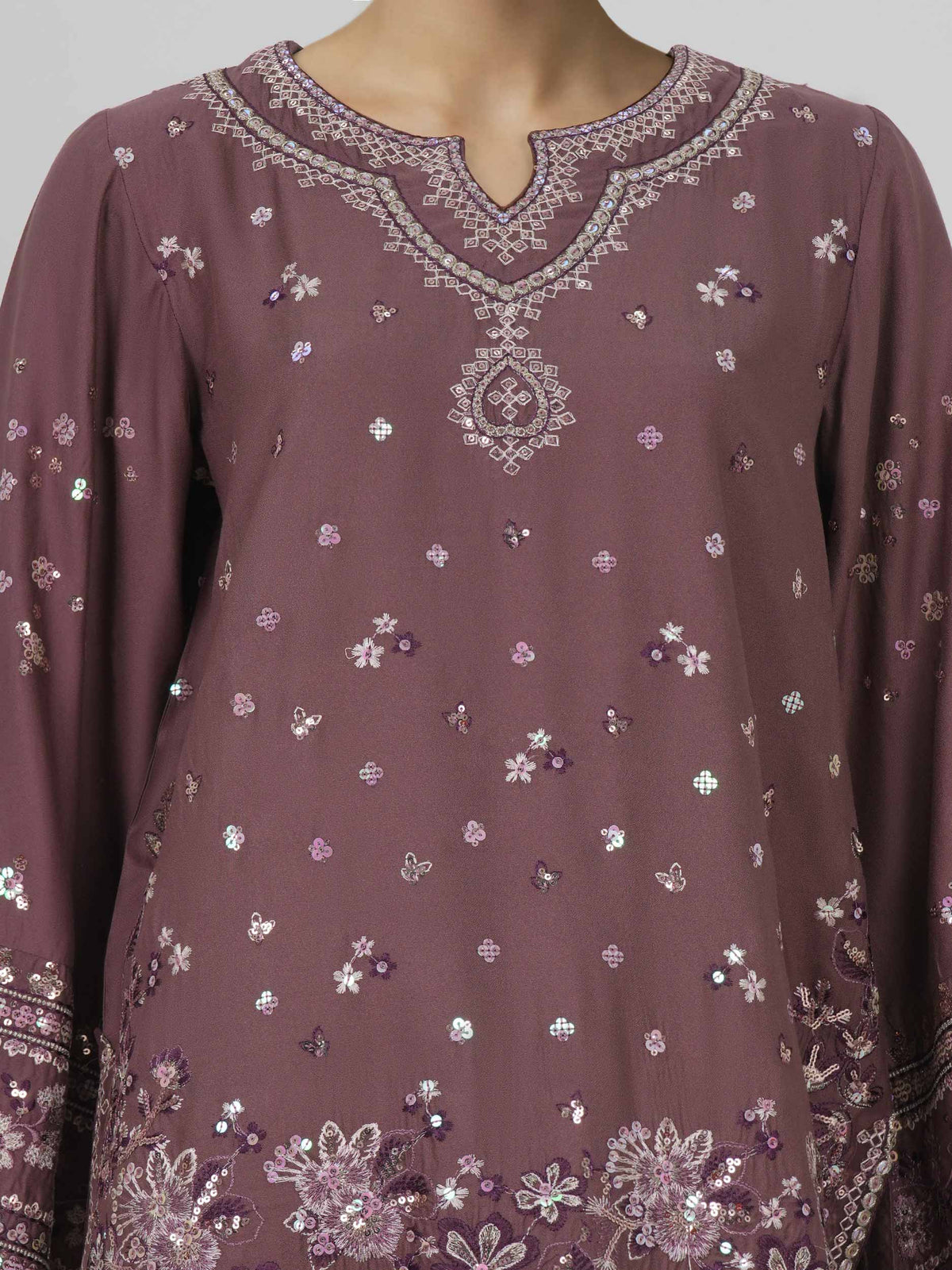 3 Piece Crepe Suit- Embroidered (Pret)