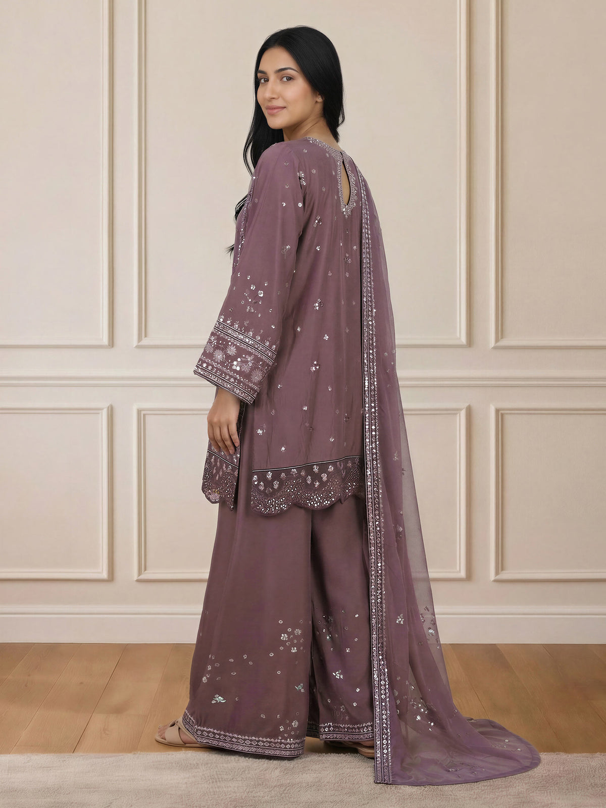 3 Piece Crepe Suit- Embroidered (Pret)