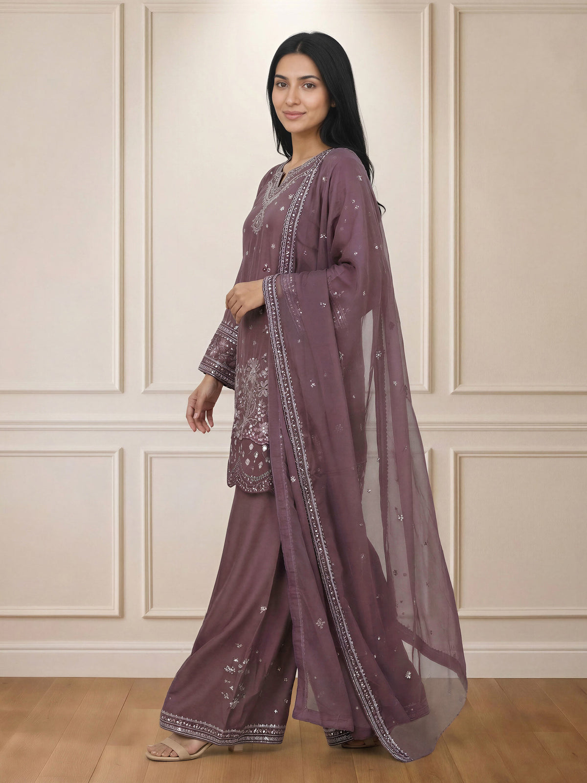 3 Piece Crepe Suit- Embroidered (Pret)