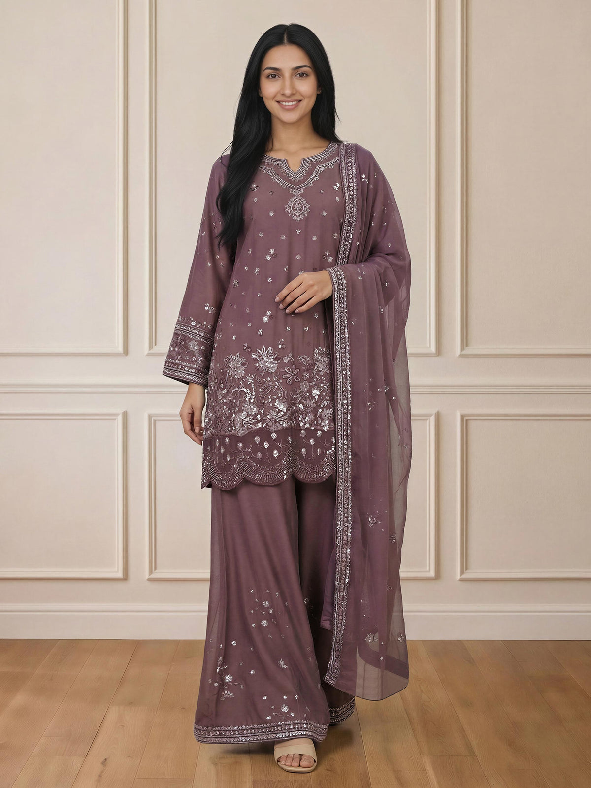 3 Piece Crepe Suit- Embroidered (Pret)