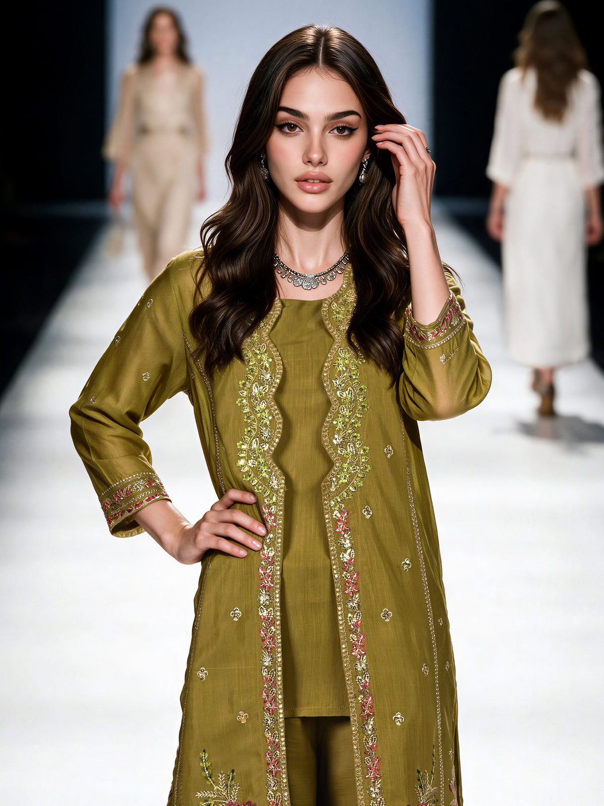 2 Piece Raw Silk Suit- Embroidered (Pret)