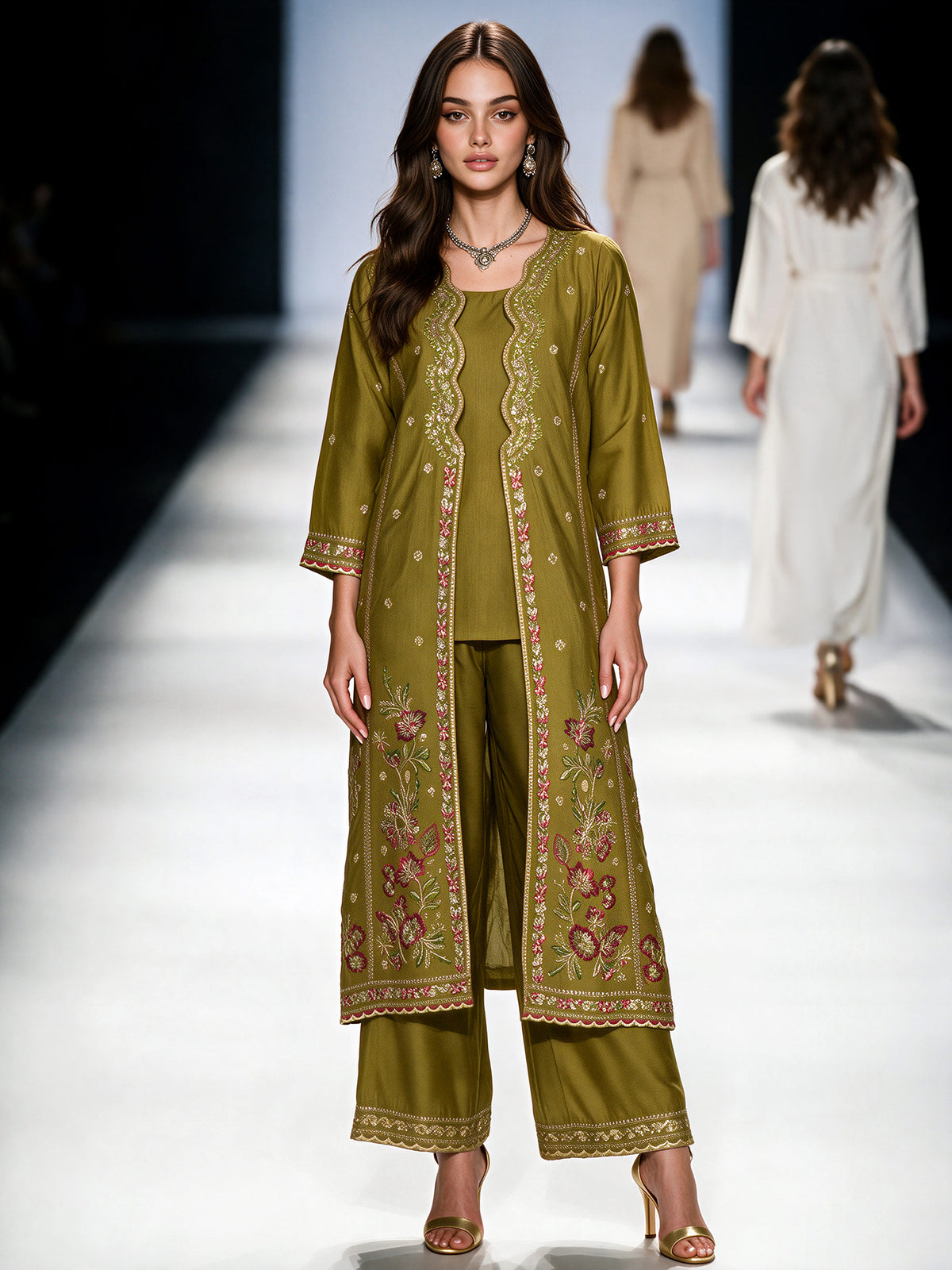 2 Piece Raw Silk Suit- Embroidered (Pret)